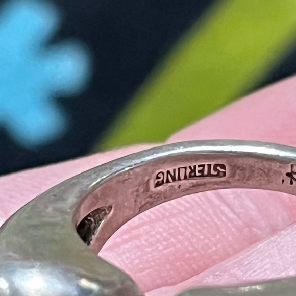 VTG Koret Signed Sterling Silver 925 14k Gold Buckle Modernist Size 5 3/4 Ring - Picture 6 of 6